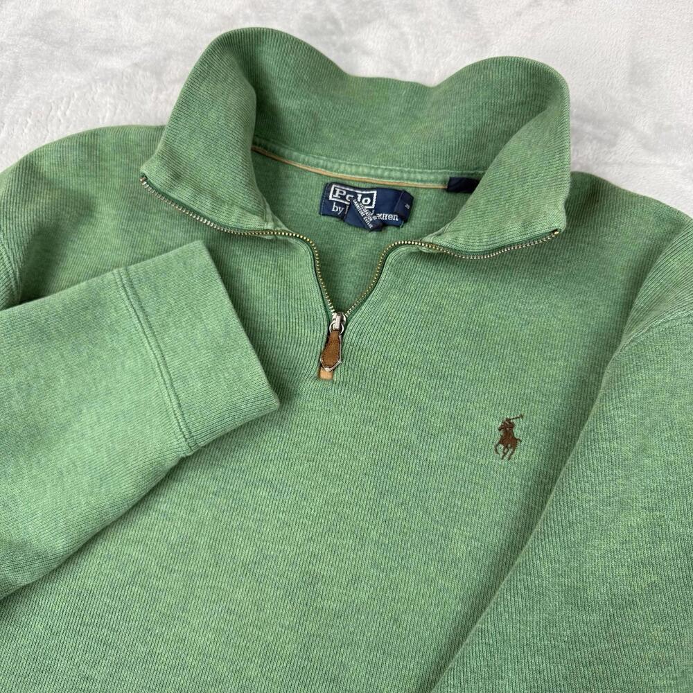 Ralph Lauren Green Quarter-Zip Polo Sweatshirt with Brown Pony